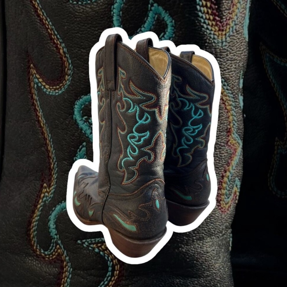 Brown and Turquoise Cowboy Boots - Picture 2 of 11
